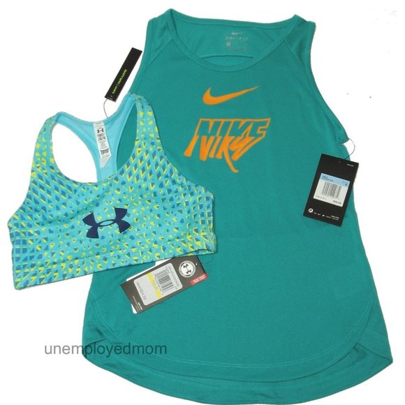 Girls Nike Tee Under Armour Bra Youth Athletic Top T Shirt Sportswear Sports Lot - Picture 1 of 5